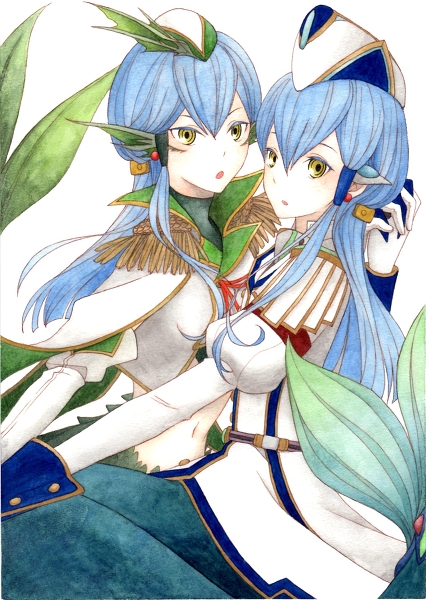2girls, aqua_force, blue_hair, cape, cardfight!!_vanguard, charlene_chen, cosplay, fins