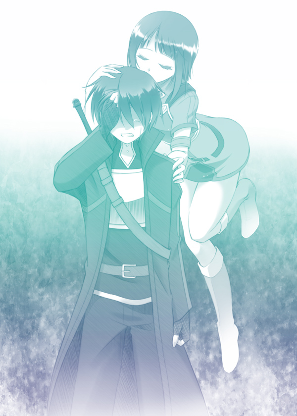 10s, 1boy, 1girl, boots, coat, elbow_gloves, fingerless_gloves, gloves