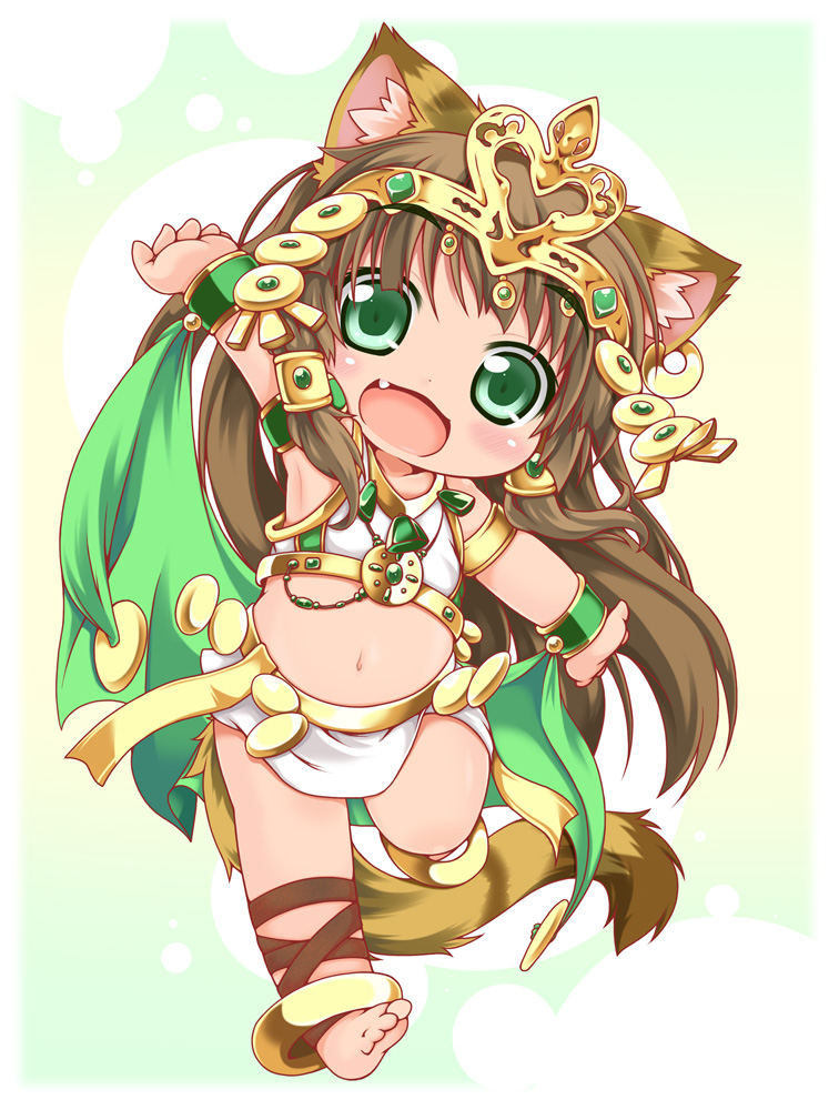 1girl, ancient_egyptian, animal_ears, ankle_lace-up, anklet, barefoot, bastet_(p&amp;d), brown_hair