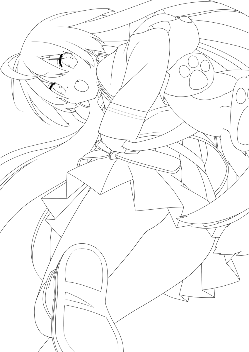 1girl, bad_id, bad_pixiv_id, female_focus, from_below, greyscale, highres, kono_bushitsu_wa_kitaku_shinai_bu_ga_senkyo_shimashita.