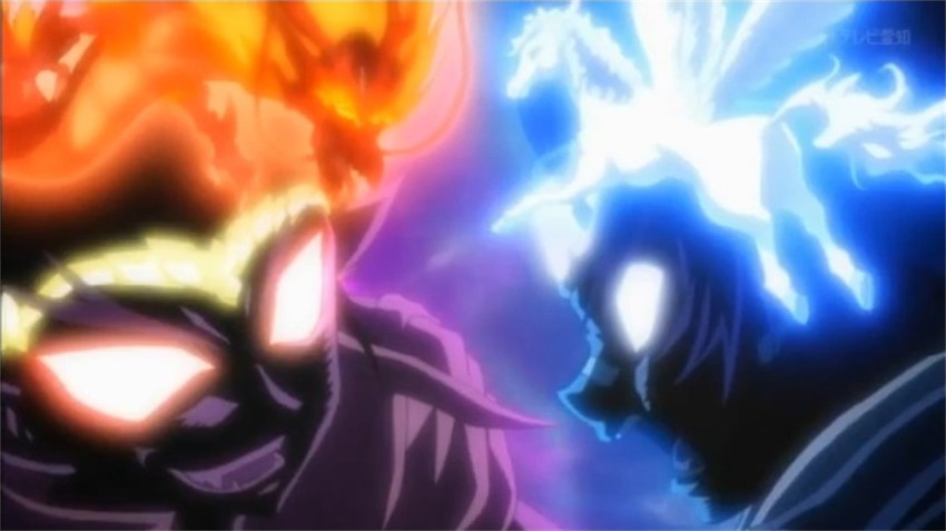 00s, 2boys, :d, :o, beyblade, glowing, hagane_gingka, male_focus, metal_fight_beyblade, multiple_boys, open_mouth, ryuga_(beyblade), smile