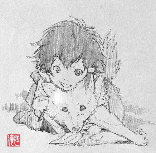00s, 1boy, :d, dog, graphite_(medium), hug, kotarou_(stranger), lowres