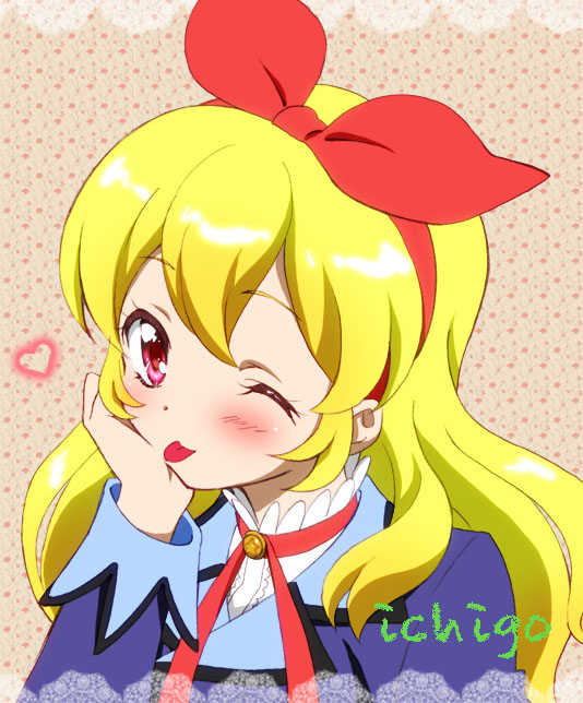 10s, 1girl, ;p, aikatsu!, aikatsu!_(series), bad_id, bad_pixiv_id, blonde_hair