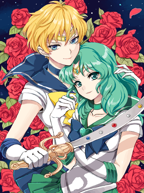 1990s_(style), 2girls, \||/, aqua_eyes, aqua_hair, bad_id, bad_pixiv_id, bishoujo_senshi_sailor_moon
