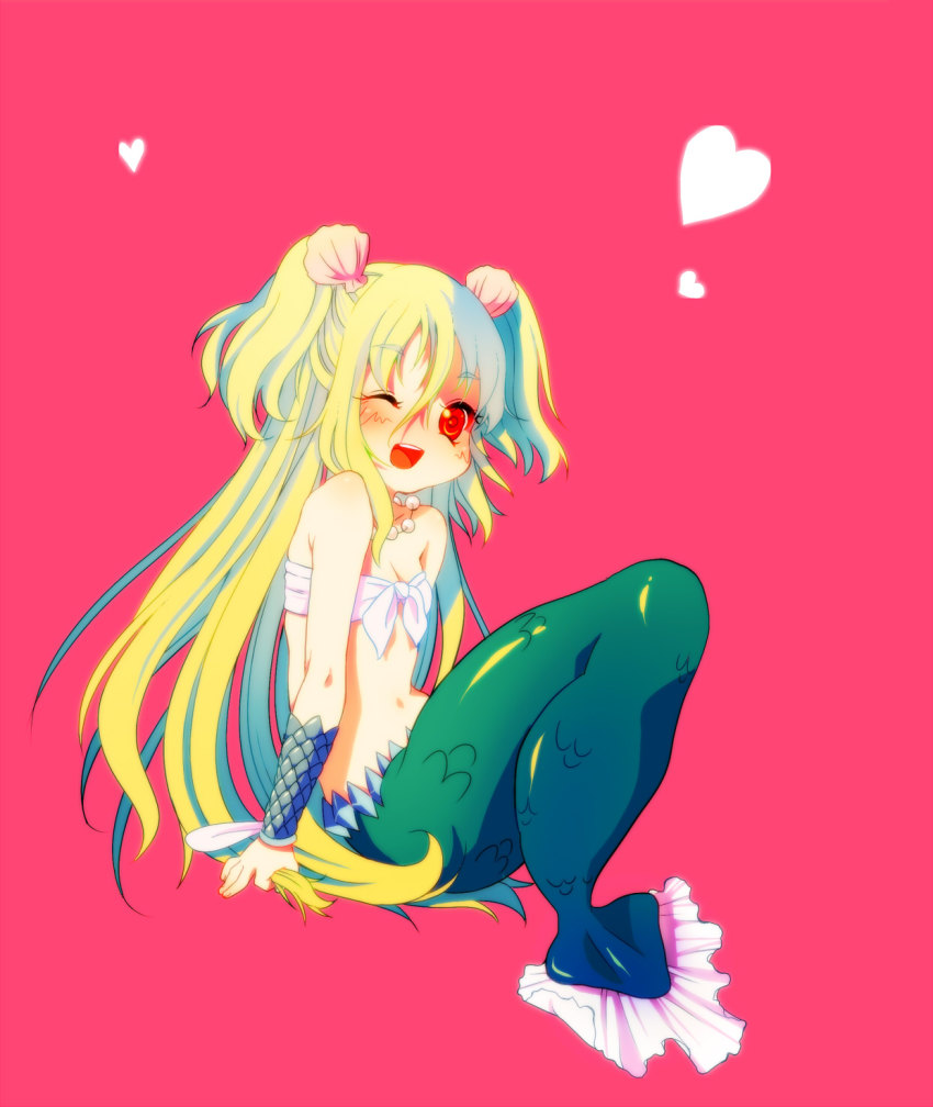 1girl, :d, ade_san, female_focus, fins, fish_tail, green_hair, hantoumei_namako