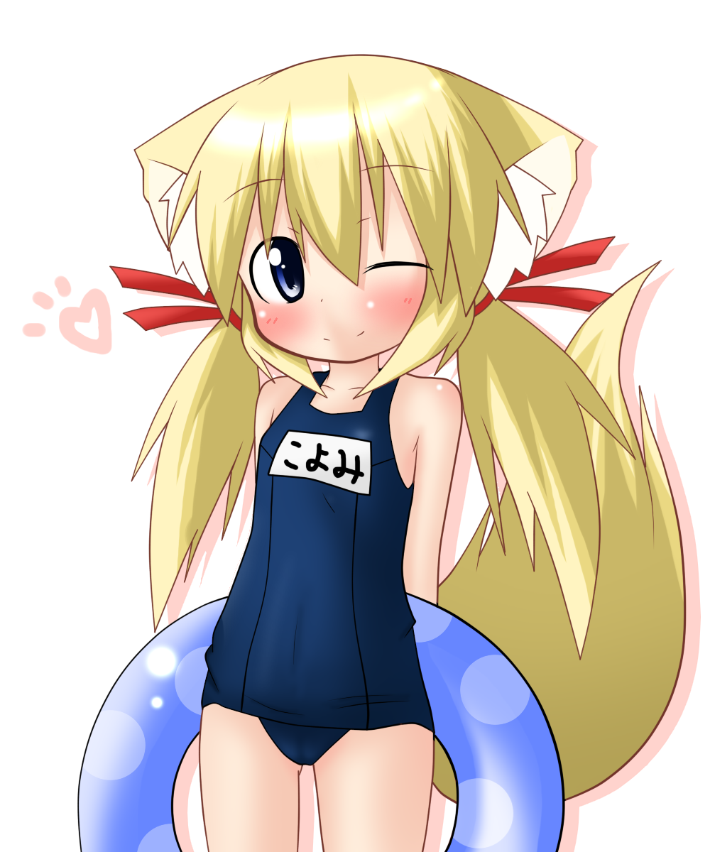 1girl, animal_ears, blonde_hair, blue_eyes, female_focus, fox_ears, fox_tail, highres