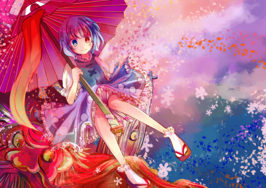 1girl, bad_id, bad_pixiv_id, beartoris, blue_eyes, blue_hair, cherry_blossoms, female_focus