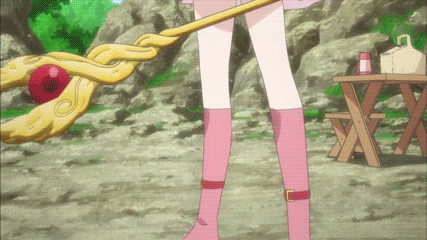 1girl, animal_hat, animated, animated_gif, anime_screenshot, bahamut_(zettai_bouei_leviathan), boots, failure, female_focus, fireball, hat, lowres, magic, pink_boots, red_eyes, red_hair, scorch_marks, short_hair, solo, staff, zettai_bouei_leviathan