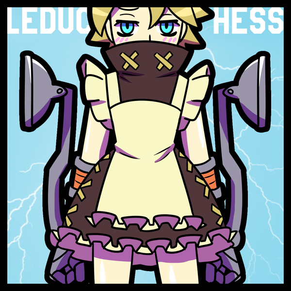 1boy, apron, artist_black, blonde_hair, blue_eyes, blush, crossdressing, crossdressing_(mtf)