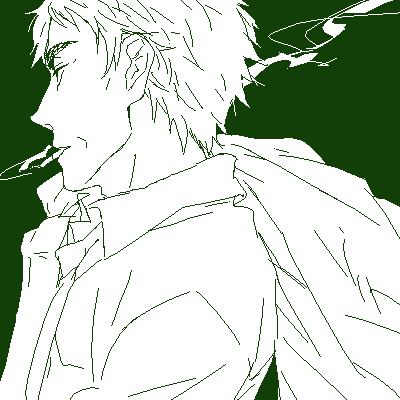 1boy, coat, elijah_baley, green_theme, jacket, jacket_over_shoulder, kurosuke_(nora), lowres