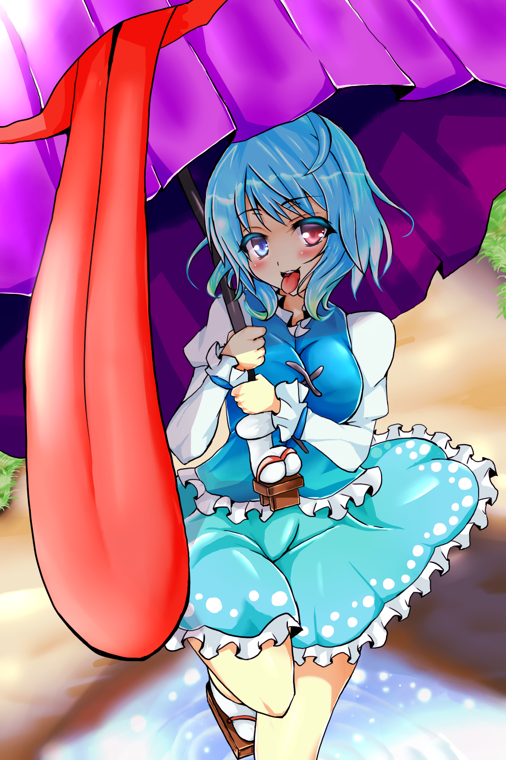 1girl, :p, bad_id, bad_pixiv_id, blue_eyes, blue_hair, blush, breasts