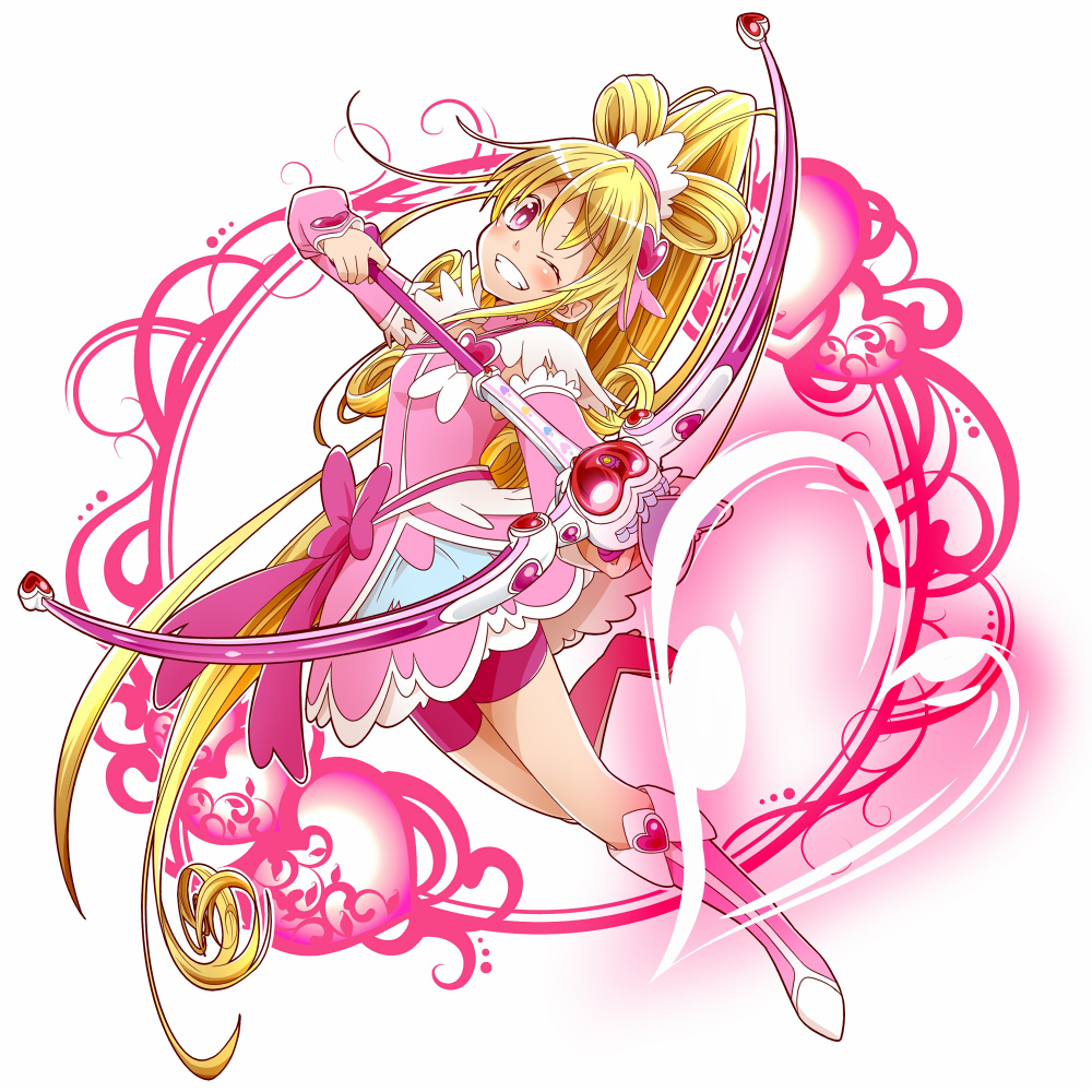 1girl, aida_mana, arm_warmers, bike_shorts, bike_shorts_under_skirt, blonde_hair, boots, bow