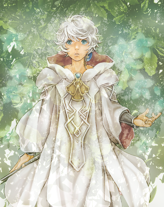 1girl, earrings, female_focus, gensou_suikoden, gensou_suikoden_tsumugareshi_hyakunen_no_toki, green_eyes, jewelry, leaf