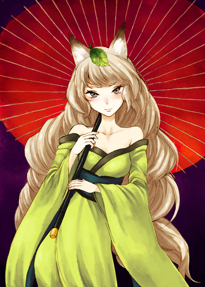 1girl, animal_ears, bad_id, bad_pixiv_id, bare_shoulders, curly_hair, female_focus, fox_ears