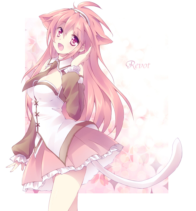 1girl, animal_ears, breasts, cat_ears, cat_tail, long_hair, nya?, nyaa_(nnekoron)