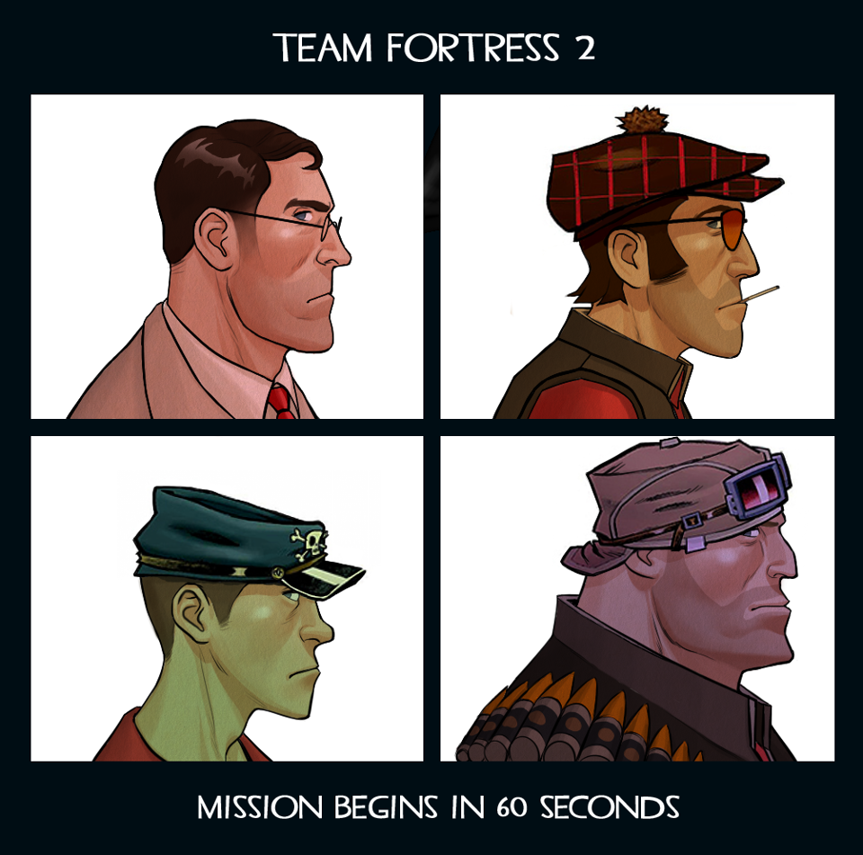 4boys, album_cover, album_cover_redraw, bandolier, belt, cover, crossover, demon_days_(gorillaz), derivative_work, english_text, essor0706, glasses, gorillaz, hat, heavy_(tf2), male_focus, medic_(tf2), multiple_boys, parody, plump, profile, red_heavy_(tf2), red_medic_(tf2), red_scout_(tf2), red_sniper_(tf2), scout_(tf2), simple_background, sniper_(tf2), team_fortress_2, white_background