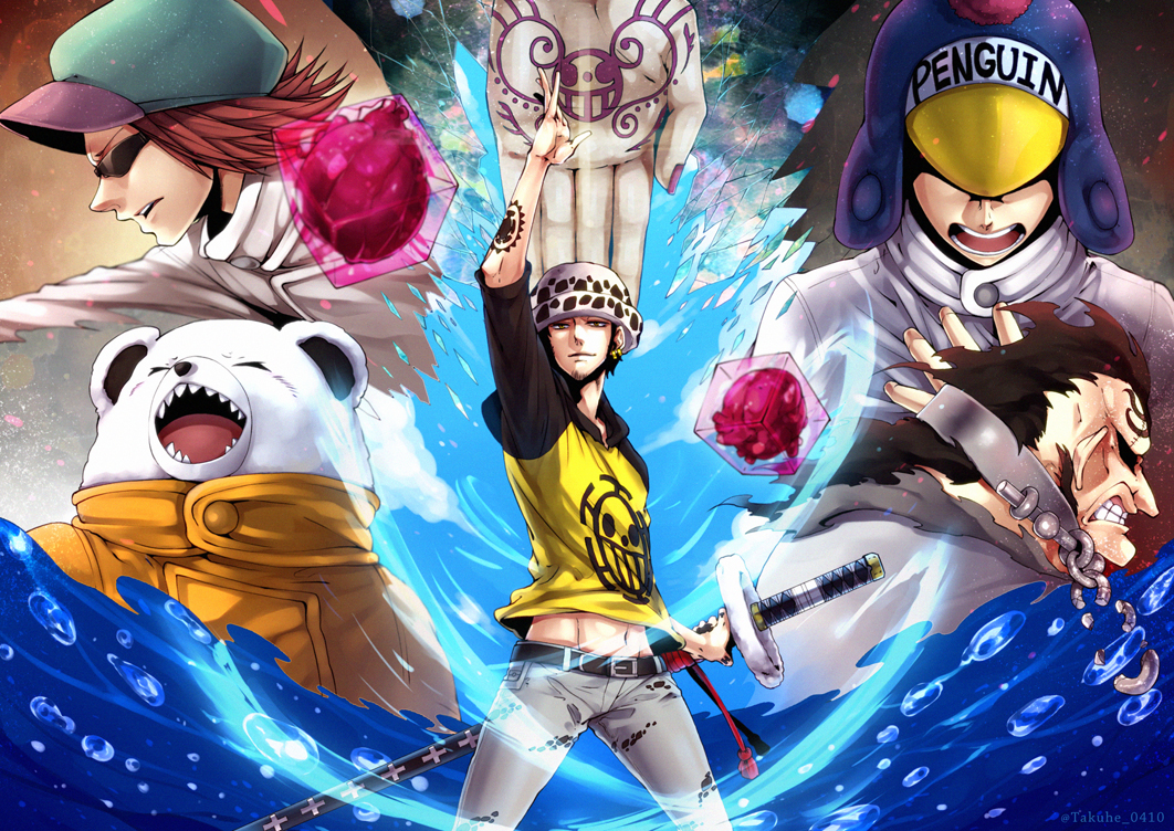 5boys, bad_id, bad_pixiv_id, bear, beard, bepo_(one_piece), black_hair, brown_hair