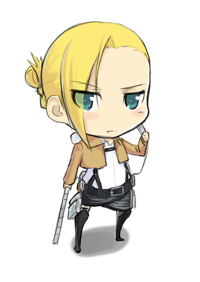 annie_leonhart, blonde_hair, blue_eyes, boots, dual_wielding, holding, jacket, reeto_(panama)
