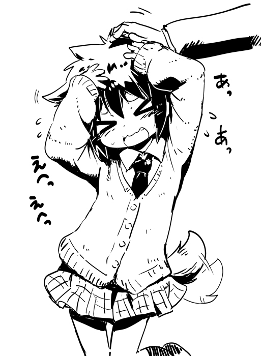 >_<, 10s, 1girl, blush, boku_wa_tomodachi_ga_sukunai, cardigan, closed_eyes, fang