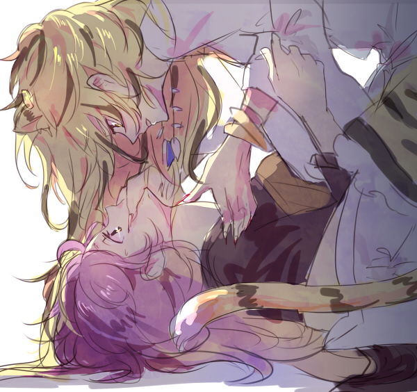 2girls, animal_ears, bad_id, bad_pixiv_id, blonde_hair, covering_another's_mouth, female_focus, fingernails