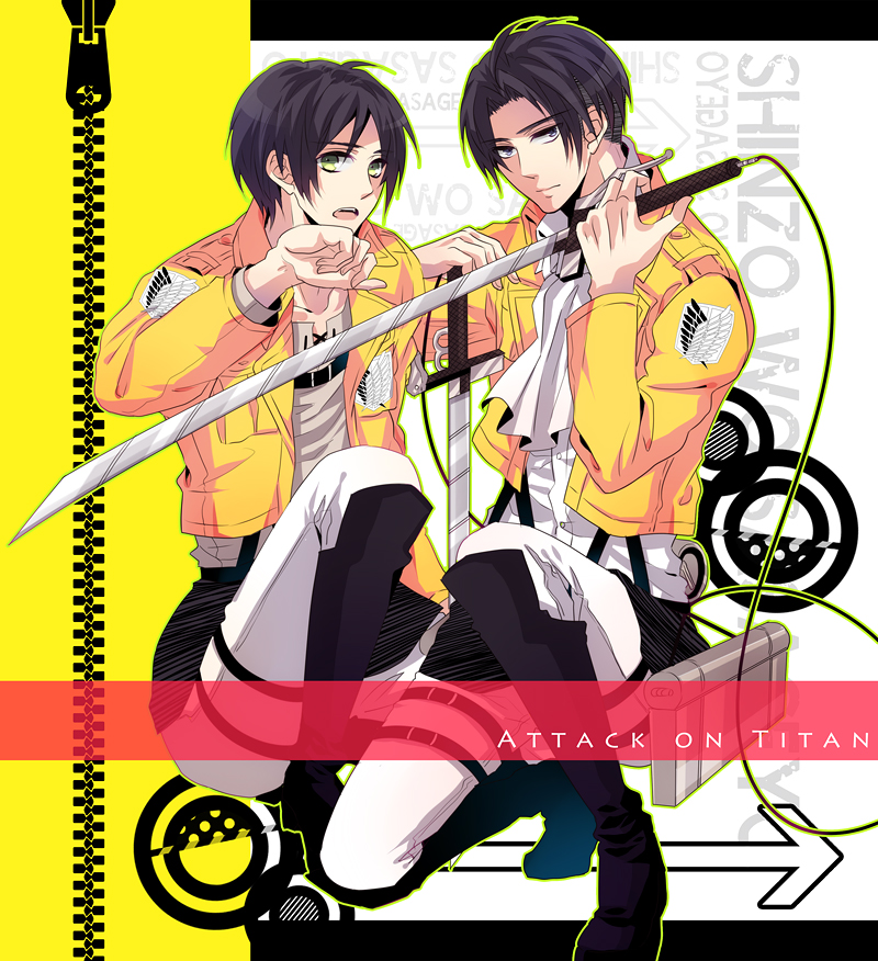 2boys, ascot, bad_id, bad_pixiv_id, belt, black_eyes, black_hair, boots