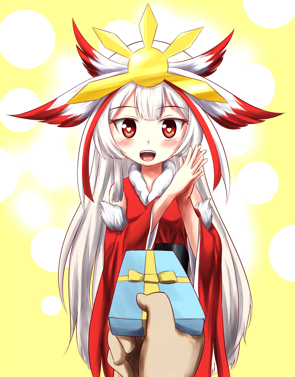 1girl, bare_shoulders, beatmania_iidx, beatmania_iidx_20_tricoro, bemani, blush, female_focus, gift