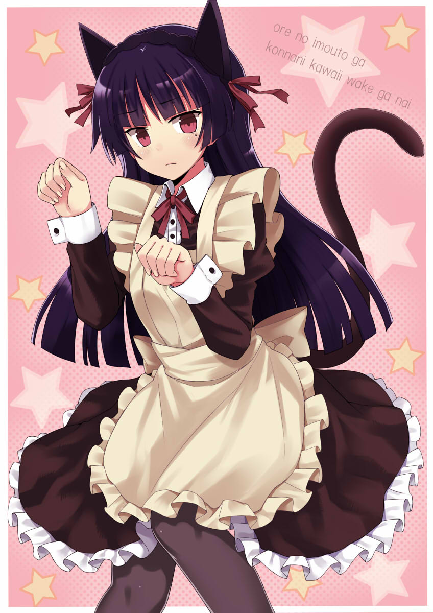 1girl, 501092-taka, animal_ears, black_hair, black_pantyhose, blush, cat_ears, cat_tail