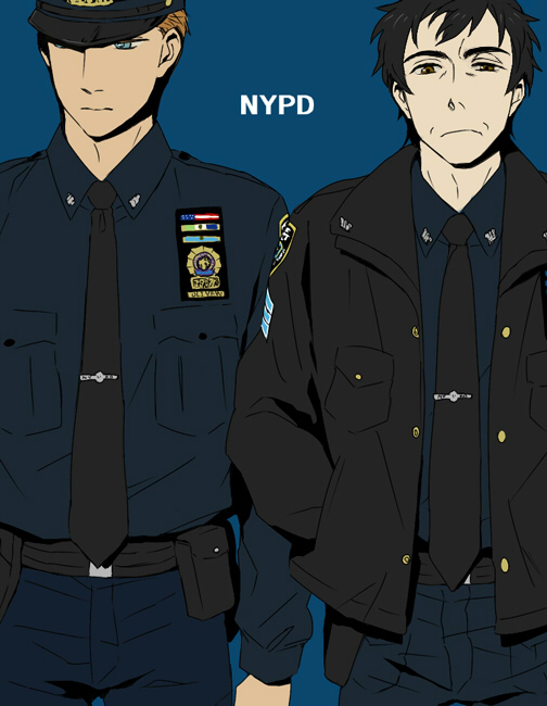 2boys, android, black_hair, blue_eyes, brown_eyes, brown_hair, elijah_baley, hands_in_pocket