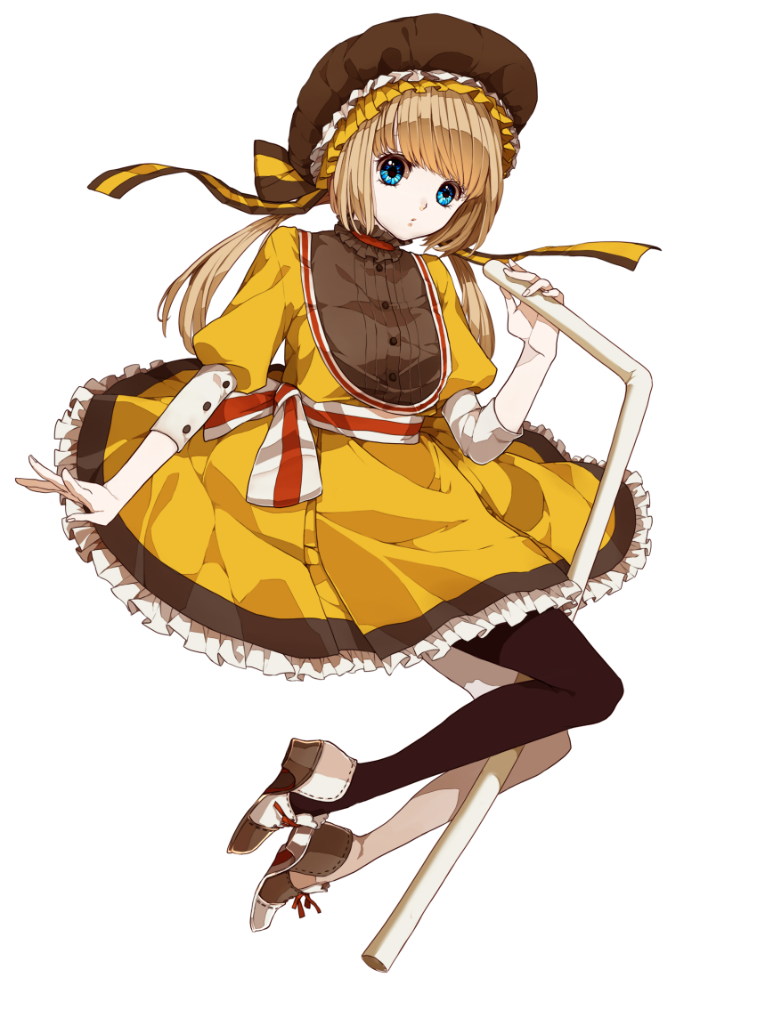 1girl, absurdres, asymmetrical_legwear, blonde_hair, blue_eyes, dress, drinking_straw, female_focus