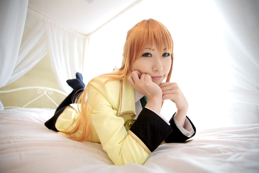 1girl, bed, bedroom, blazer, blue_eyes, chippi, code_geass, color_contacts