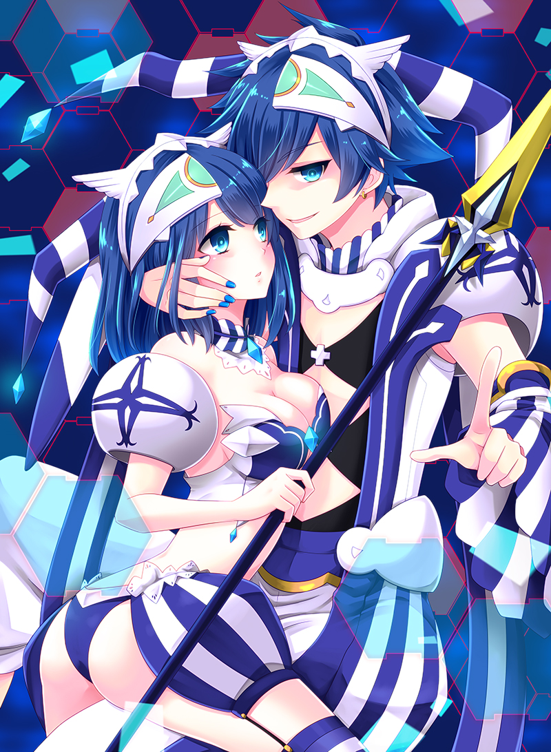 1boy, 1girl, ao_no_repika, ao_no_rupika, beatmania_iidx, beatmania_iidx_20_tricoro, bemani, blue_eyes