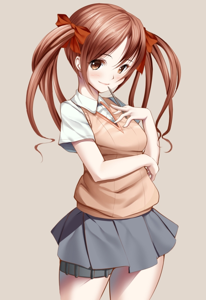 1girl, blush, brown_eyes, brown_hair, female_focus, haruhi3, kurogoma_(haruhi3), long_hair