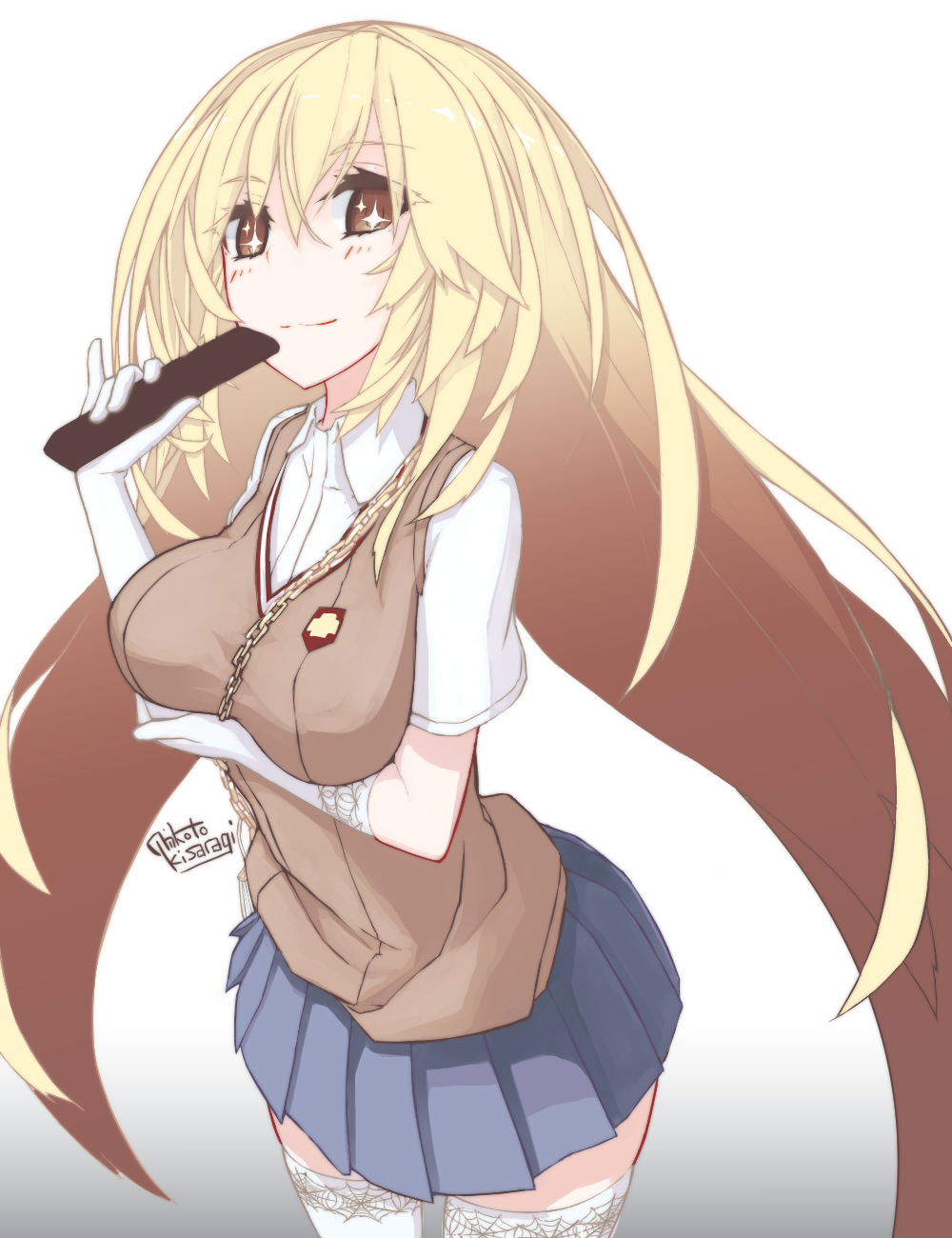 +_+, 1girl, amagimikoto, artist_name, bad_id, bad_pixiv_id, bag, blonde_hair