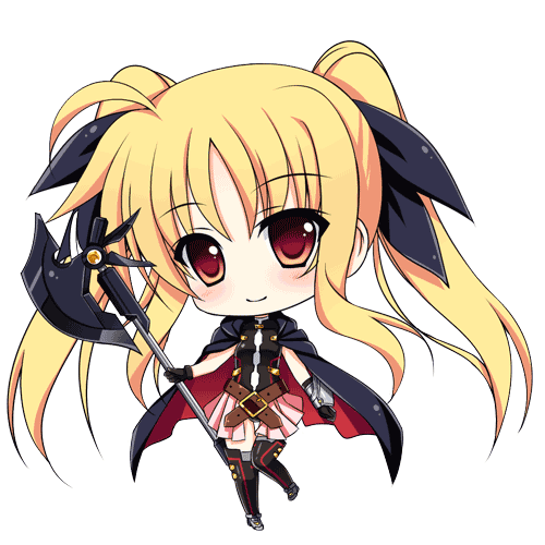 00s, 1girl, animated, animated_gif, bardiche_(bullova_form)_(nanoha), bardiche_(nanoha), blinking, blonde_hair