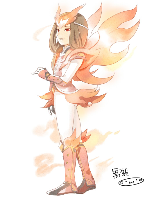 1boy, androgynous, bad_id, bad_pixiv_id, boots, brown_hair, enma_gazard_(armed), full_body