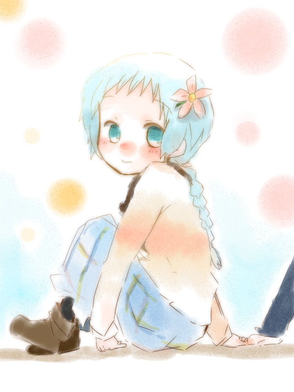 1girl, alternate_costume, aqua_eyes, aqua_hair, atlus, blush, braid, casual