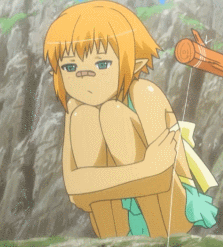 1girl, animated, animated_gif, bandaid, blonde_hair, elf, female_focus, green_eyes