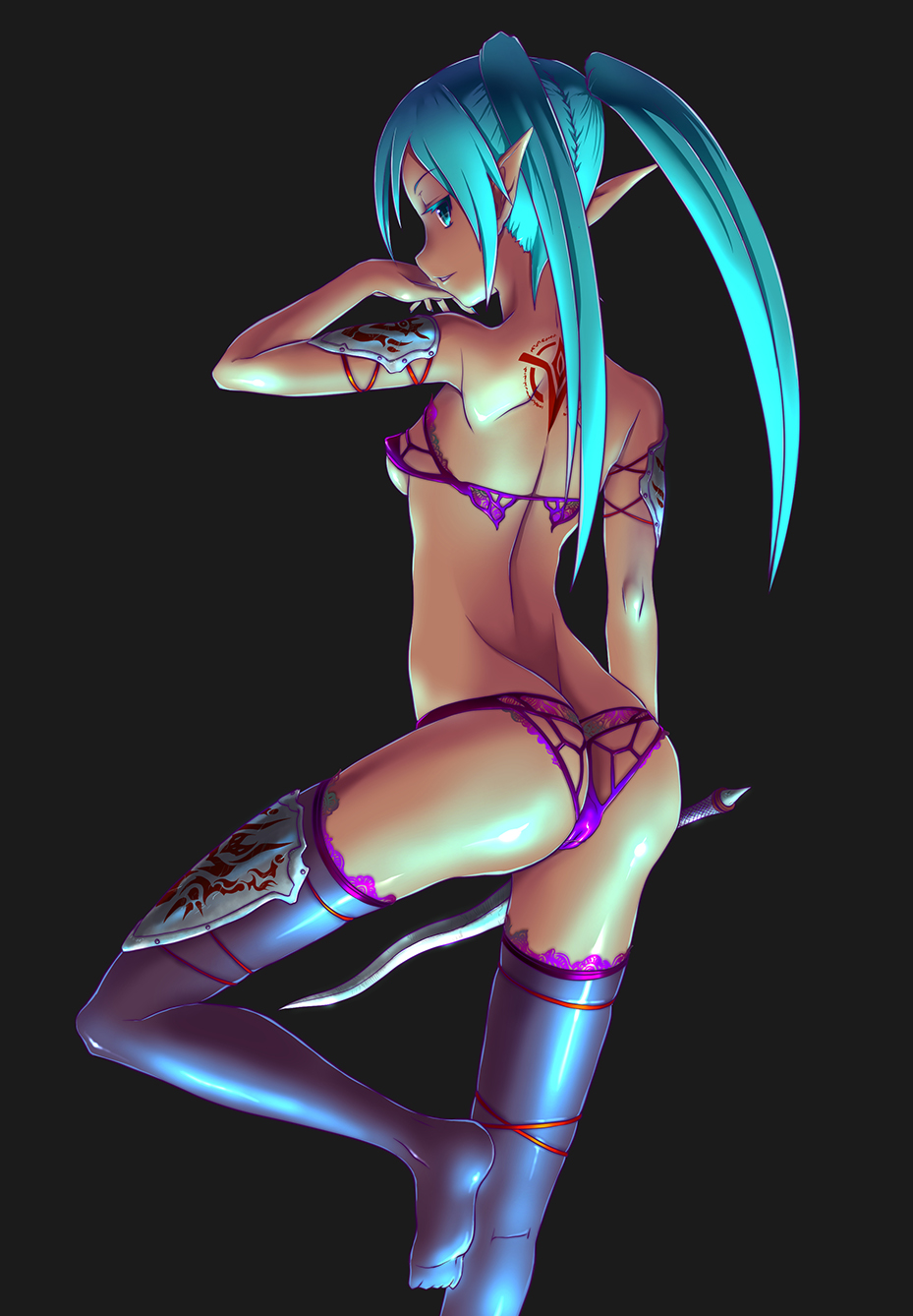1girl, aqua_eyes, aqua_hair, ass, elf, female_focus, hatsune_miku, highres