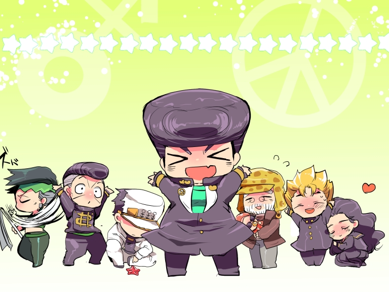 >_<, 3girls, 5boys, bakanoise, chibi, closed_eyes, fang, gakuran