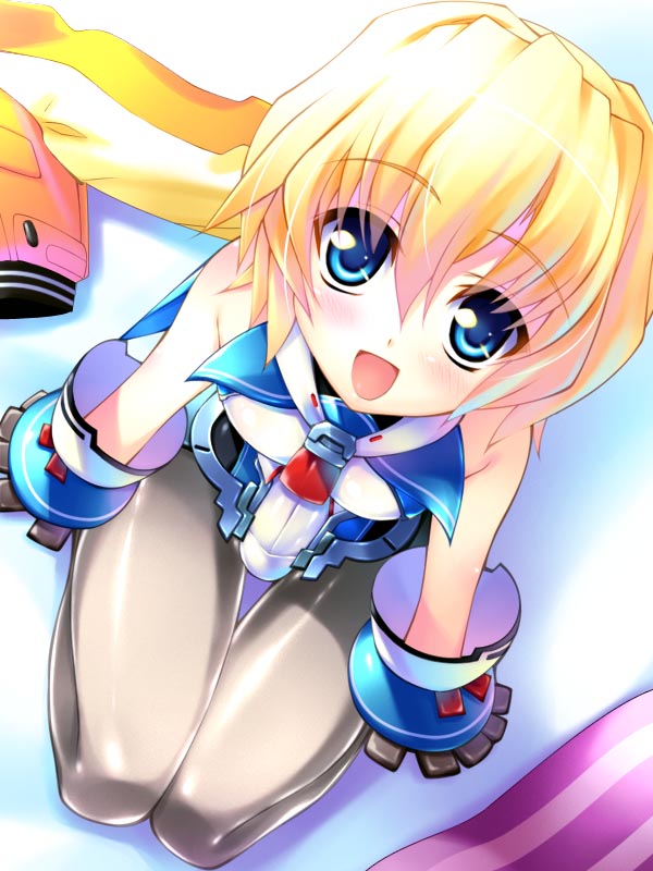 1girl, blonde_hair, blue_eyes, bodysuit, female_focus, gloves, heo_thunderson, hio_sandason, hio_sanderson, jacket, konazatou, looking_at_viewer, owari_no_chronicle, pantyhose, short_hair, solo