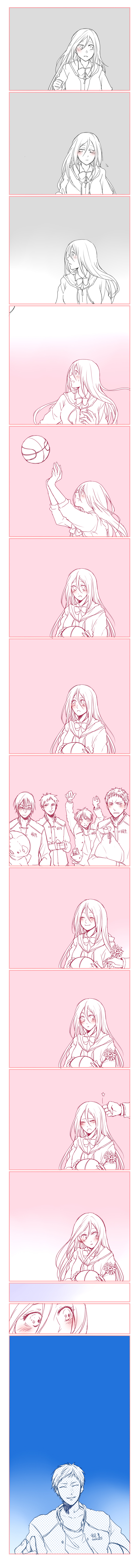 1girl, 5boys, absurdres, aomine_daiki, ball, basketball, basketball_(object), bouquet