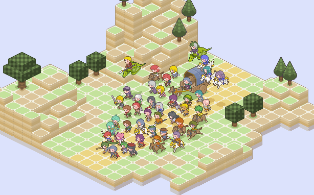 6+boys, 6+girls, aqua_hair, athos_(fire_emblem), bartre_(fire_emblem), blue_hair, book, bow_(weapon), brown_hair, canas_(fire_emblem), cart, dart_(fire_emblem), dorcas_(fire_emblem), dragon, eliwood_(fire_emblem), erk_(fire_emblem), everyone, farina_(fire_emblem), final_fantasy, fiora_(fire_emblem), fire_emblem, fire_emblem:_the_blazing_blade, florina_(fire_emblem), flying, full_body, geitz_(fire_emblem), green_hair, guy_(fire_emblem), harken_(fire_emblem), hawkeye_(fire_emblem), heath_(fire_emblem), hector_(fire_emblem), horse, isadora_(fire_emblem), isometric, jaffar_(fire_emblem), karel_(fire_emblem), karla_(fire_emblem), kent_(fire_emblem), legault_(fire_emblem), long_hair, louise_(fire_emblem), lowen_(fire_emblem), lucius_(fire_emblem), luminous_arc, lyn_(fire_emblem), map, marcus_(fire_emblem), matthew_(fire_emblem), merlinus_(fire_emblem), monk, multiple_boys, multiple_girls, nils_(fire_emblem), ninian_(fire_emblem), nino_(fire_emblem), nintendo, oswin_(fire_emblem), outdoors, parody, pegasus, pegasus_knight_uniform_(fire_emblem), pent_(fire_emblem), pink_hair, pixel_art, polearm, priscilla_(fire_emblem), pullcart, purple_background, purple_hair, rath_(fire_emblem), raven_(fire_emblem), rebecca_(fire_emblem), red_hair, renault_(fire_emblem), riding, running, sain_(fire_emblem), serra_(fire_emblem), short_hair, simple_background, spear, square_enix, style_parody, sword, tree, vaida_(fire_emblem), wallace_(fire_emblem), weapon, wil_(fire_emblem), wyvern, wyvern_rider