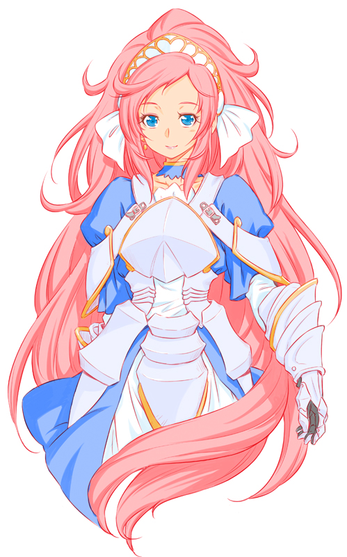 1girl, armor, armored_dress, blue_eyes, dokidoki!_precure, dress, female_focus, hairband