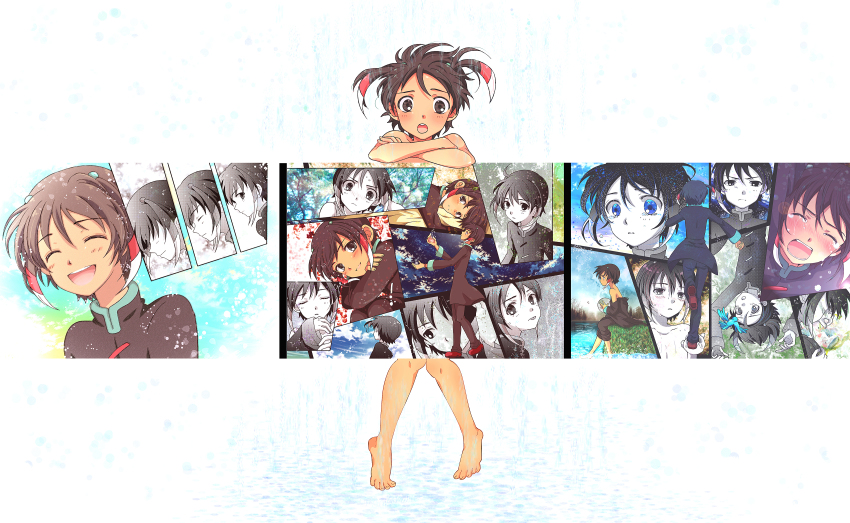 1boy, absurdres, bad_id, bad_pixiv_id, ball, bare_shoulders, barefoot, bird