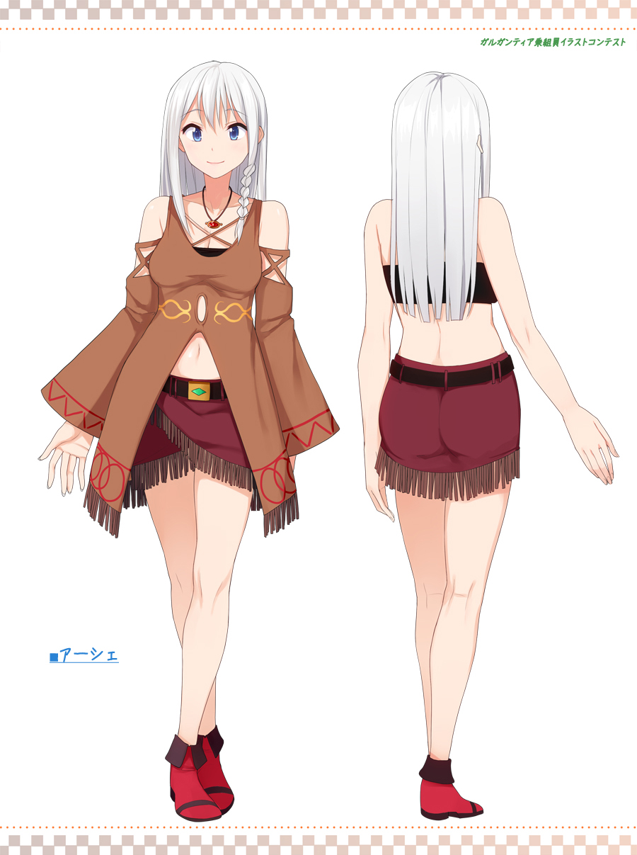 10s, 1girl, ankle_boots, bare_shoulders, belt, blue_eyes, blush, boots