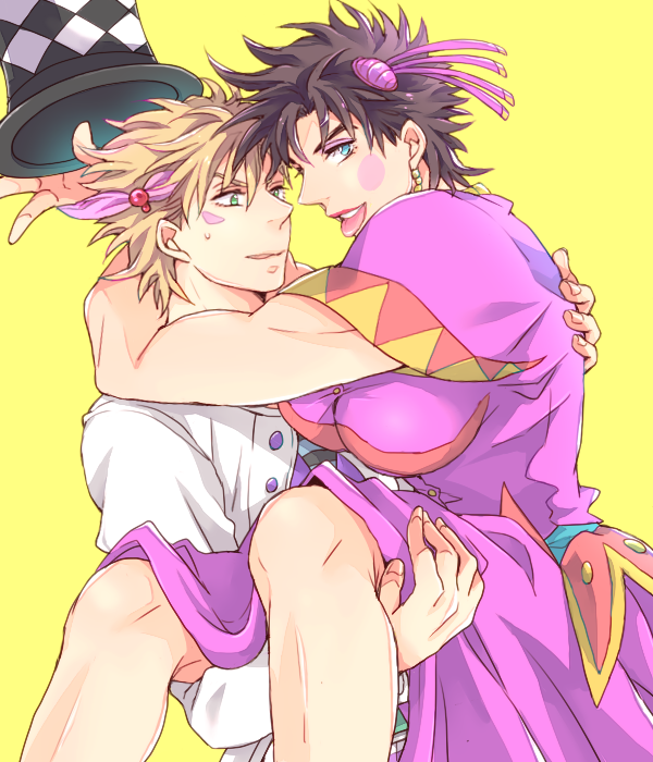 2boys, askr_(mymy), bad_id, bad_pixiv_id, blonde_hair, blue_eyes, breast_padding, breasts