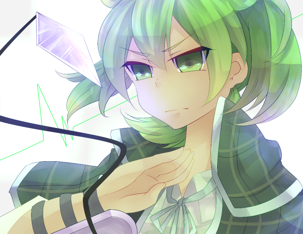 1boy, bad_id, bad_pixiv_id, cosplay, fei_rune, green_eyes, green_hair, inazuma_eleven_(series)