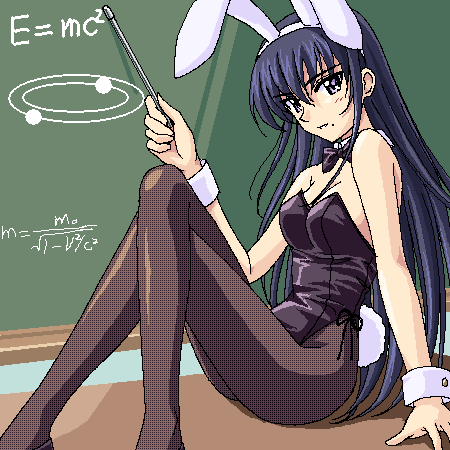 00s, 1girl, animal_ears, arm_support, breasts, chalkboard, classroom, crossed_legs