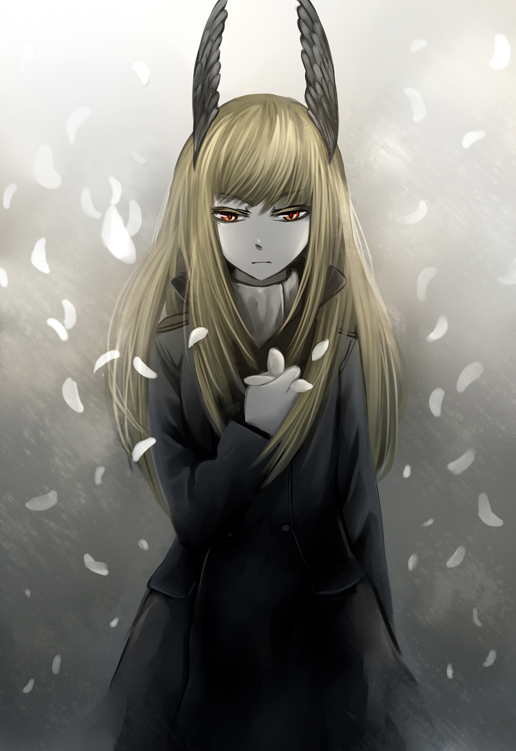 1girl, bai_lao_shu, blonde_hair, female_focus, grete_m._gollob, head_wings, highres, long_hair