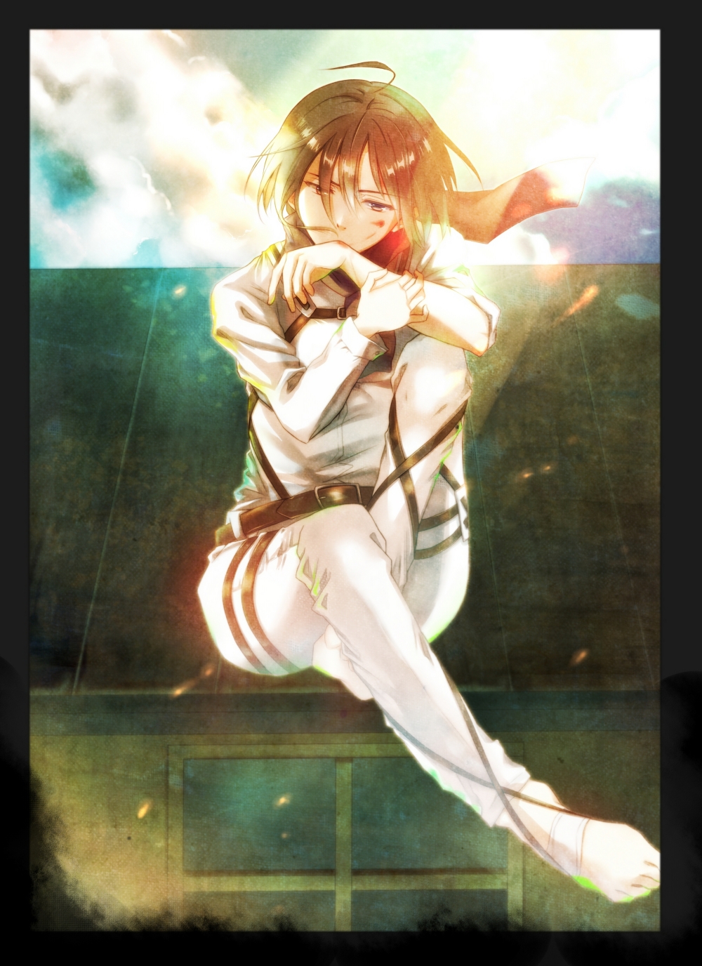 bad_id, bad_pixiv_id, belt, black_eyes, black_hair, highres, kagetsu, mikasa_ackerman